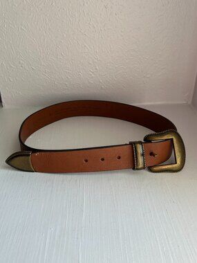 Express Womens Belt Brown Brass Buckle Western Cowgirl Boho Size Small